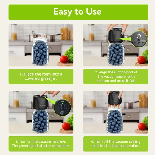 Vista 3 de Kit de sellador al vacío Mason, sellador al vacío compacto para tarros Mason y bolsas al vacío, incluye tapas, tapón, bolsa y accesorios, sellador
