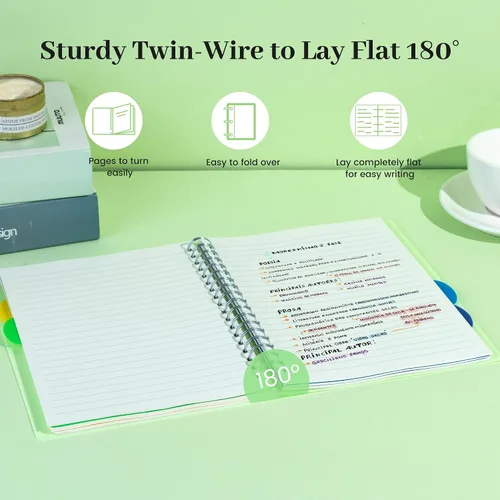 Vista 3 de Yoment Cuaderno de 5 materias con separadores de pestañas, cuaderno en espiral B5, 7 x 10 pulgadas, cuadernos rayados para trabajo de oficina