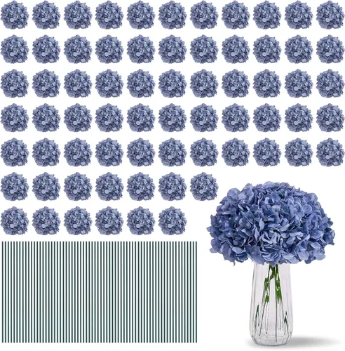 Vista 12 de Flores de hortensias artificiales rosa polvoriento, 10 cabezas de flores de seda de hortensia falsas para centros de mesa de boda, ramos de 10