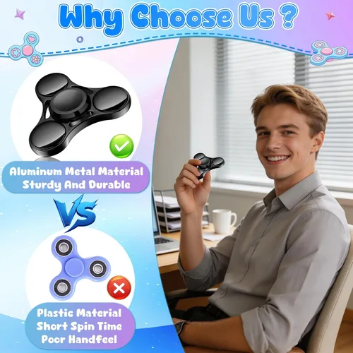 Vista 3 de ATESSON Juguete giratorio para la ansiedad, ultra duradero, de acero inoxidable, de alta velocidad, 3-5 minutos, latón de precisión, de metal