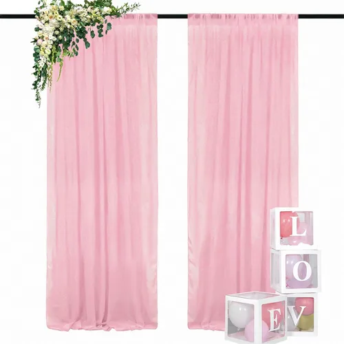 Vista 17 de DUOBAO Cortina de gasa rosa, 2 paneles de 29 x 96 pulgadas, cortinas de telón de fondo de boda, cortinas de playa transparentes para sala de estar