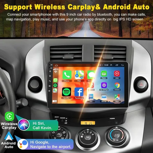 Vista 3 de Radio estéreo de coche 4G+64G para Toyota RAV4 2007-2012, Carplay inalámbrico y Android Auto con Android 13 compatible con Bluetooth/Control