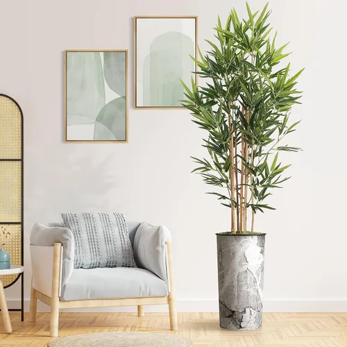 Vista 12 de Árbol artificial en maceta moderna, palmera tropical areca artificial de seda para decoración del hogar en interiores y exteriores, altura total 66