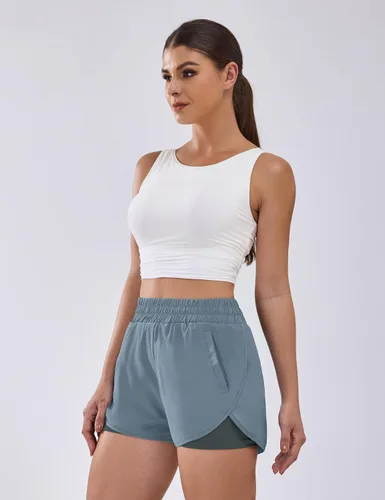 Vista 4 de BMJL Pantalones cortos de entrenamiento para mujer con cintura alta y elástico