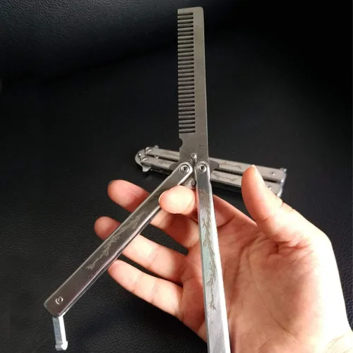 Vista 5 de Dragon Totem - Cuchillo de mariposa de acero inoxidable para práctica y entrenador de cuchillos de peine (blanco)