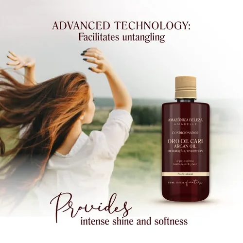 Vista 5 de AMAZONICA BELEZA Acondicionador Oro de Cari, hidratación intensiva para cabello seco con aceite de argán y vitamina E, línea profesional, 10 onzas