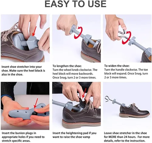 Vista 6 de 2 pares de estiradores de zapatos para hombre, longitud y ancho ajustables, ampliador de zapatos con forma de árbol para pies anchos, estiradores