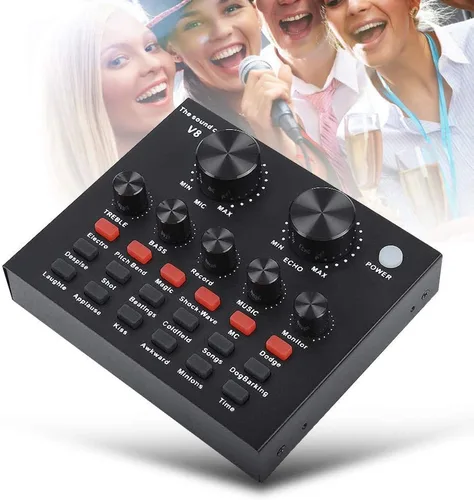 Vista 4 de V8 - Tarjeta de sonido en vivo, mezclador de audio USB Tarjeta de sonido externa para micrófono, tarjeta de sonido KTV en vivo, tarjeta de sonido