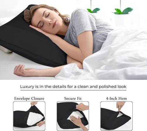 Vista 7 de Royale Linens Juego de 2 fundas de almohada Queen – Fundas de almohada de cama – 20 x 30 pulgadas – Fundas de almohada negras – 1800 microfibra