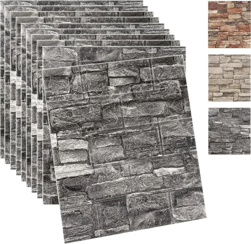 Vista 9 de Yutianli 10PSC 3D paneles de pared despegar y pegar ladrillo falso paneles de pared autoadhesivos 3D ladrillo papel pintado espuma piedra panel