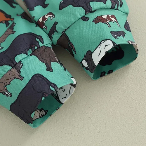 Vista 7 de Conjunto de 2 piezas de sudadera con cuello redondo y estampado de vaca para bebé niño y niña, conjunto de ropa de otoño e invierno