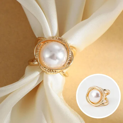 Vista 73 de 4 piezas de clip de anillo de bufanda para mujer, broche de perlas y flores, hebilla de metal para chal, accesorios de decoración para damas y niñas