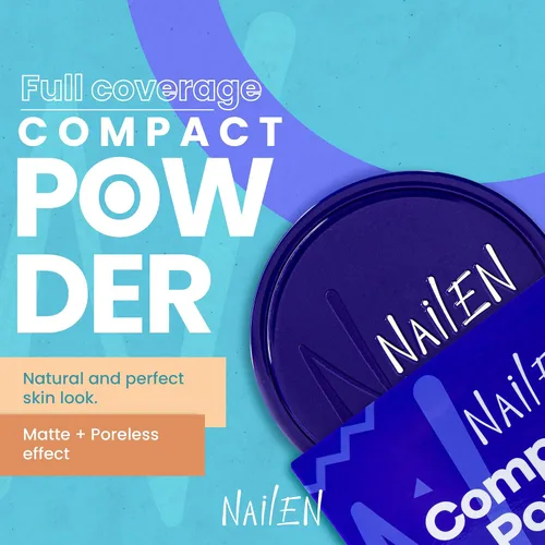 Vista 6 de Nailen Base de maquillaje compacta en polvo con acabado mate, control de brillo, cobertura completa, ideal para todo tipo de piel y aspecto de cara
