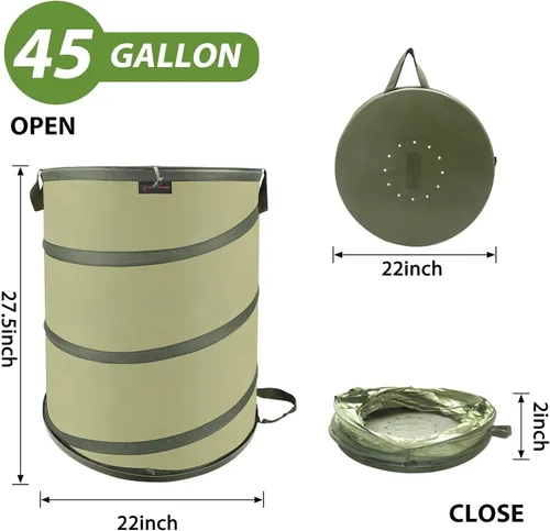 Vista 3 de YUDI & GARDEN Bolsa de jardín plegable de fondo duro de 45 galones, papelera plegable resistente para recoger malas hierbas, hojas, fiestas
