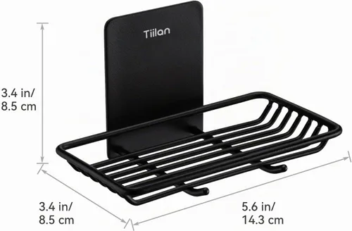 Vista 4 de Jabonera autoadhesiva para ducha, soporte de pared para jabón de baño, acero inoxidable, color negro