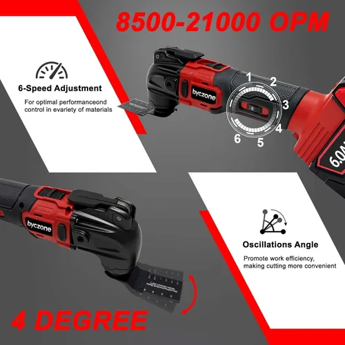 Vista 4 de Multiherramientas oscilantes para batería Milwaukee de 18 V, multiherramienta inalámbrica con 6 velocidades variables 8,500-21,000 RPM, 23 piezas
