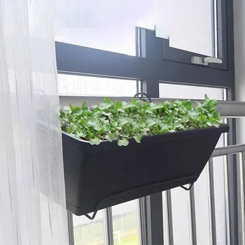 Vista 6 de Macetero para ventana, macetas de plástico para verduras, macetas rectangulares de 17 pulgadas con platillos para jardín interior y exterior