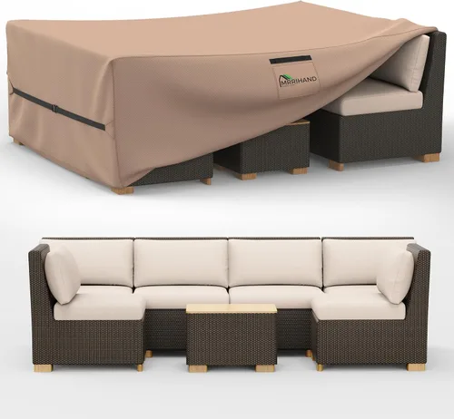 Vista 12 de Mrrihand Funda para Juego de Muebles de Patio Impermeable, Funda para Juego de Sofá Seccional de Exterior de Servicio Pesado 600D Funda para Juego