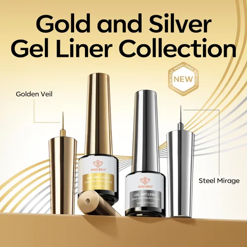 Vista 7 de modelones Esmalte de Uñas en Gel Metálico Dorado Plateado 2 Piezas Espejo Cromado Efecto 3D Esmalte de Arte de Uñas Bronce Pincel Fino Para
