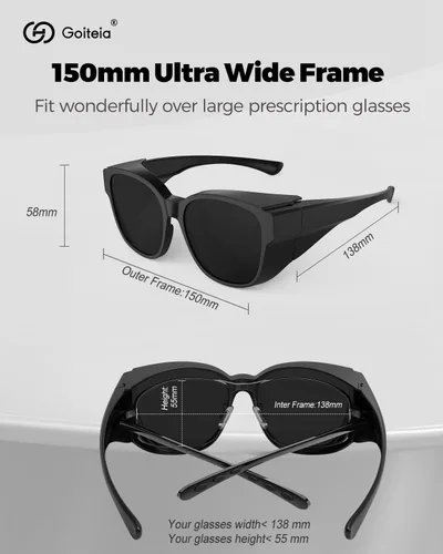 Vista 7 de Goiteia Cataract Sunglasses, Light Sensitivity, CAT4 Dark Fit Over Glasses XXL (5.906 x 2.283 in) súper oscuro - 5% de cobertura extra Vlt