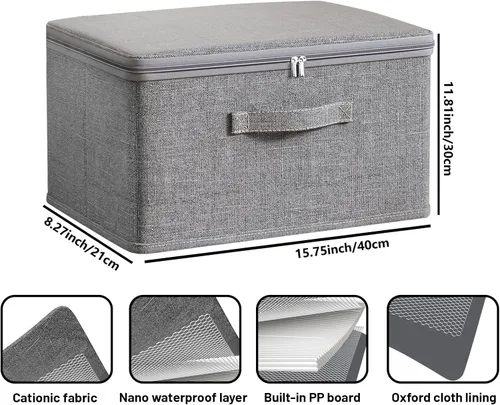 Vista 5 de Contenedores de almacenamiento plegables para organización del hogar, cajas organizadoras plegables de tela impermeable [3 unidades], 15.75 x 11.81