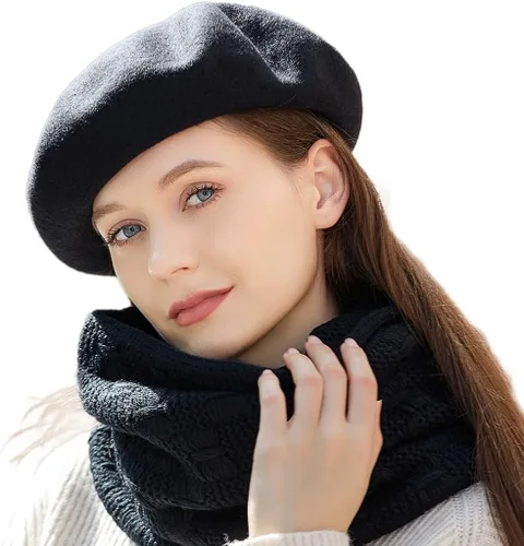Vista 14 de INOGIH Boina francesa de mezcla de lana para mujer, gorro sólido elástico, boina cálida de invierno