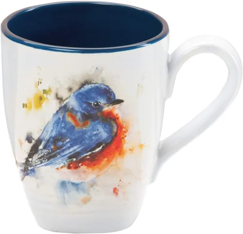 Vista 5 de Dean Crouser colección de taza de porcelana con diseño de acuarelas, bluebird