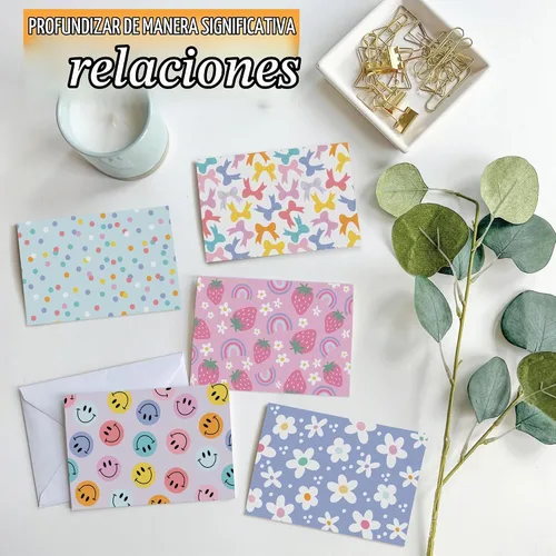 Vista 9 de 24 tarjetas y sobres en blanco para tarjetas de notas en blanco, papelería Pastel colorido 24 piezas