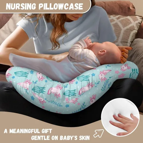 Vista 6 de Funda de almohada de alimentación de ajolote azul, funda de almohada de lactancia materna con margaritas para niñas recién nacidas, funda