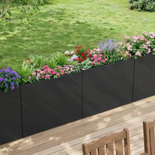 Vista 3 de Stoog - Macetero alto rectangular de metal de 38" - Macetero para todo clima para uso en interiores/exteriores, con estante extraíble y diseño Negro