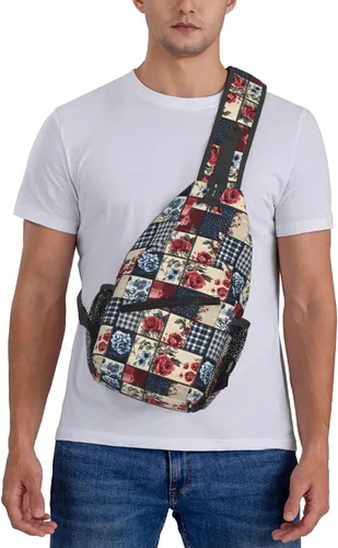 Vista 7 de Small Crossbody Bags for Women Men - Vintage Rose Check Print Adjustable Shoulder Bag Fanny Packs Belt Sling Bag Crossbody Purses Backpack for