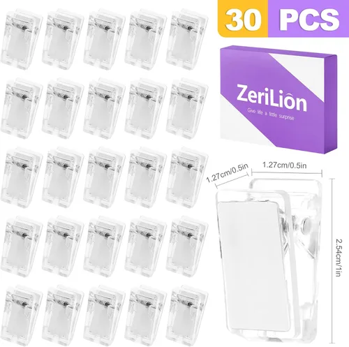 Vista 2 de Paquete de 30 clips adhesivos transparentes para pared, ganchos para tiras de comando, ganchos pequeños para colgar fotos, carteles, tapices