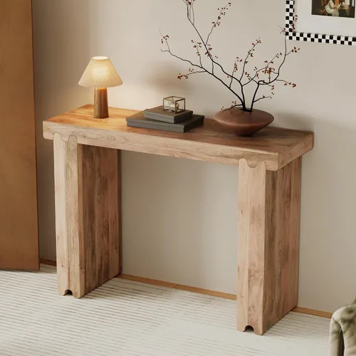 Vista 14 de Mesa consola de madera de 45 pulgadas para mesa de entrada, consola minimalista estrecha retro de granja con madera de mango maciza, mesas de sofá