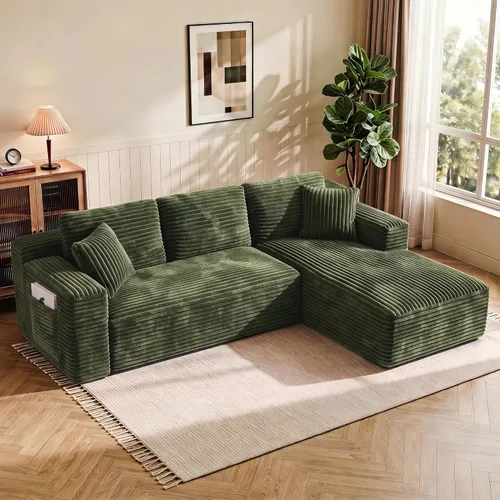 Vista 30 de WINBOY Sofás deshuesados en forma de L de 106 pulgadas para sala de estar, cómodo sofá modular de pana comprimido con bolsillo lateral, Chiase