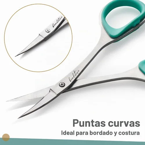 Vista 5 de Beaditive Juego de tijeras de costura y bordado (2 piezas) curvadas y rectas, afiladas, de acero inoxidable Puntas de precisión, mango ergonómico