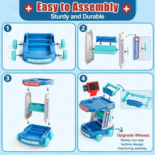 Vista 8 de Kit de médico para niños pequeños de 3 a 5 años, divertido juego de doctor para niñas de 2, 3, 4, 5 años, juguetes de vestir con carrito, disfraz