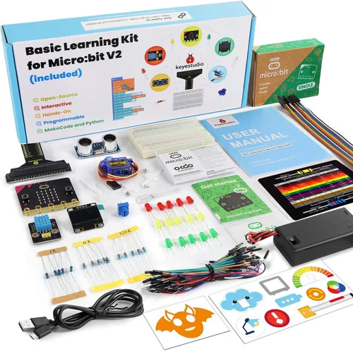 Vista 2 de KEYESTUDIO Micro:bit Kit básico de inicio para adolescentes y principiantes - Kit de aprendizaje electrónico con sensores, LED y tutoriales