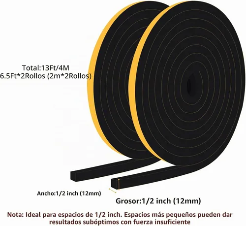 Vista 6 de Square Foam Insulation Tape for Doors & Large Gaps, Strong Adhesive