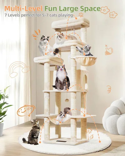 Vista 7 de Taoqimiao - Árbol para gatos de 71 pulgadas para gatos grandes de 20 libras +, 3 perchas gigantes, torre de árbol para gatos de varios niveles