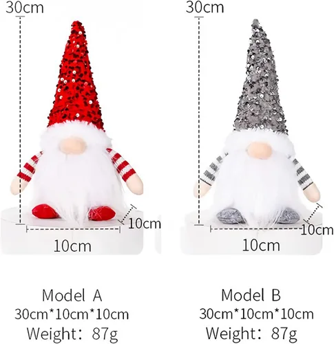 Vista 5 de 2 gnomos de Navidad de lentejuelas con luces, hechos a mano, 12 pulgadas, funciona con pilas, gnomo de Navidad preiluminado, para adornos de Navidad