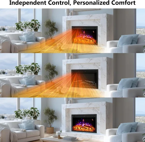 Vista 7 de Insertos de chimenea eléctrica de 23.6", brillo ajustable, termostato y temporizador, protección contra sobrecalentamiento, 750/1500W