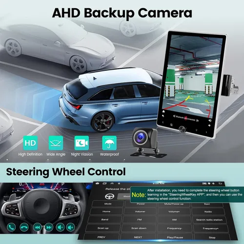 Vista 5 de 2G+64G Solo DIN Android Car Stereo 10.4 pulgadas Rotatorio Vertical Pantalla Táctil Radio con Carplay Inalámbrico y Android Auto/EQ