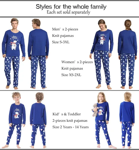 Vista 3 de Hupohoi - Conjunto de pijamas a juego para toda la familia lindo oso polar ropa para dormir navideña.