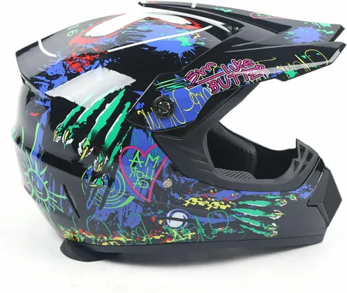 Vista 2 de Casco de motocross de seguridad para niños y jóvenes, casco de motocross ABS, transpirable, unisex, con gafas y guantes DOT, motocross, cuatrimoto
