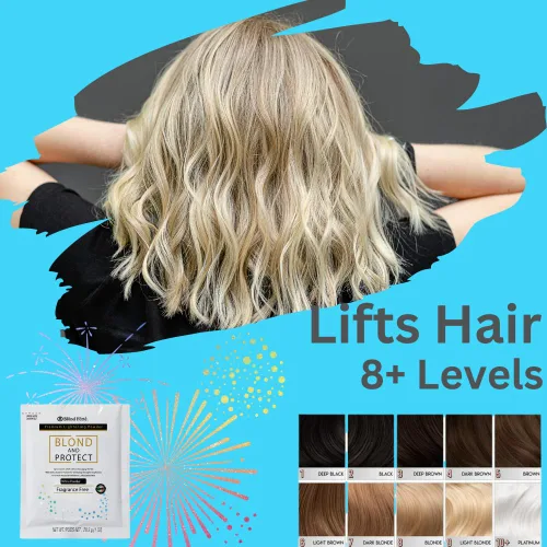 Vista 3 de Blond And Protect - Kit de aclarado de cabello DIY de 8 niveles de blanqueamiento para el cabello, combo - 20 vol. Desarrollador (polvo azul)