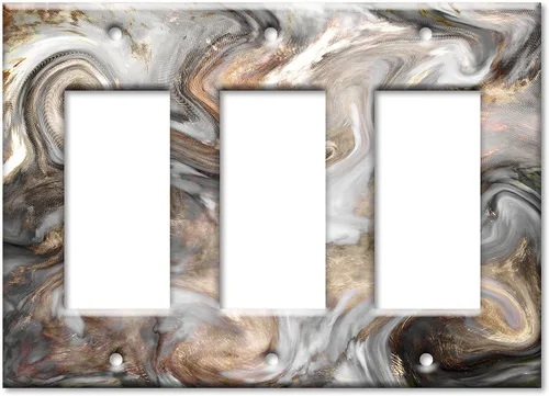 Vista 8 de Art Plates - Placa de interruptor de combinación de 2 elementos - Toma de corriente - Balancín - Mármol de remolino gris y marrón - Estampado