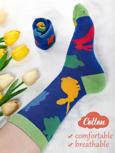 Vista 3 de Jenaai 6 pares de calcetines de Pascua para adultos, calcetines estampados novedosos con diseño de conejo, zanahoria, huevo, pollito para regalo