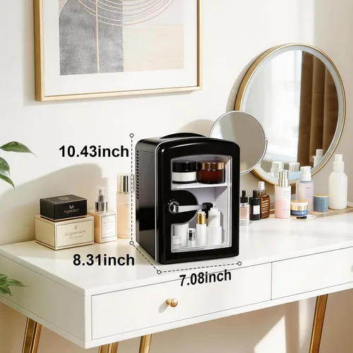 Vista 7 de Mini nevera, 4 litros/6 latas de cuidado de la piel con ventana de visualización (negro) Compact Mini Makeup Fridge for Beauty & Beverages