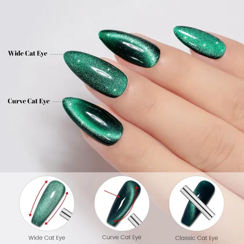 Vista 7 de YTD Likomey - Juego de esmaltes de uñas de gel de ojo de gato, 8 colores con purpurina magnética de cristal, borgoña, rojo, negro, verde, ciruela