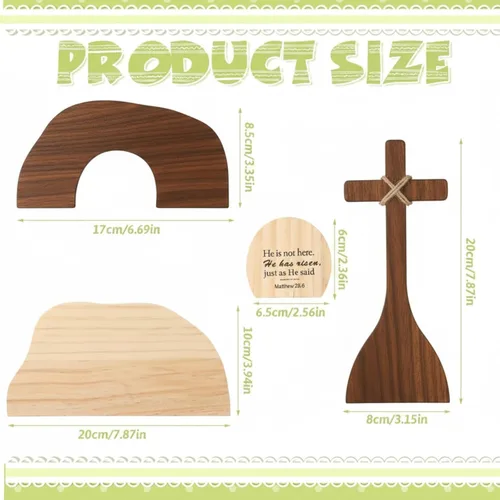 Vista 2 de Wenqik Escena de Pascua, decoración de madera, juego de escena de resurrección de Pascua religiosa, escena de la tumba vacía y adorno de estatua